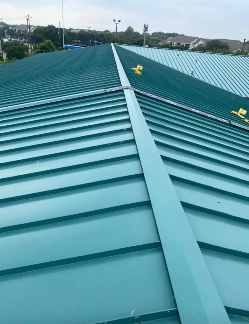 Green commercial metal roof ridge and valley for Metal Roof Repair in Dearborn Heights